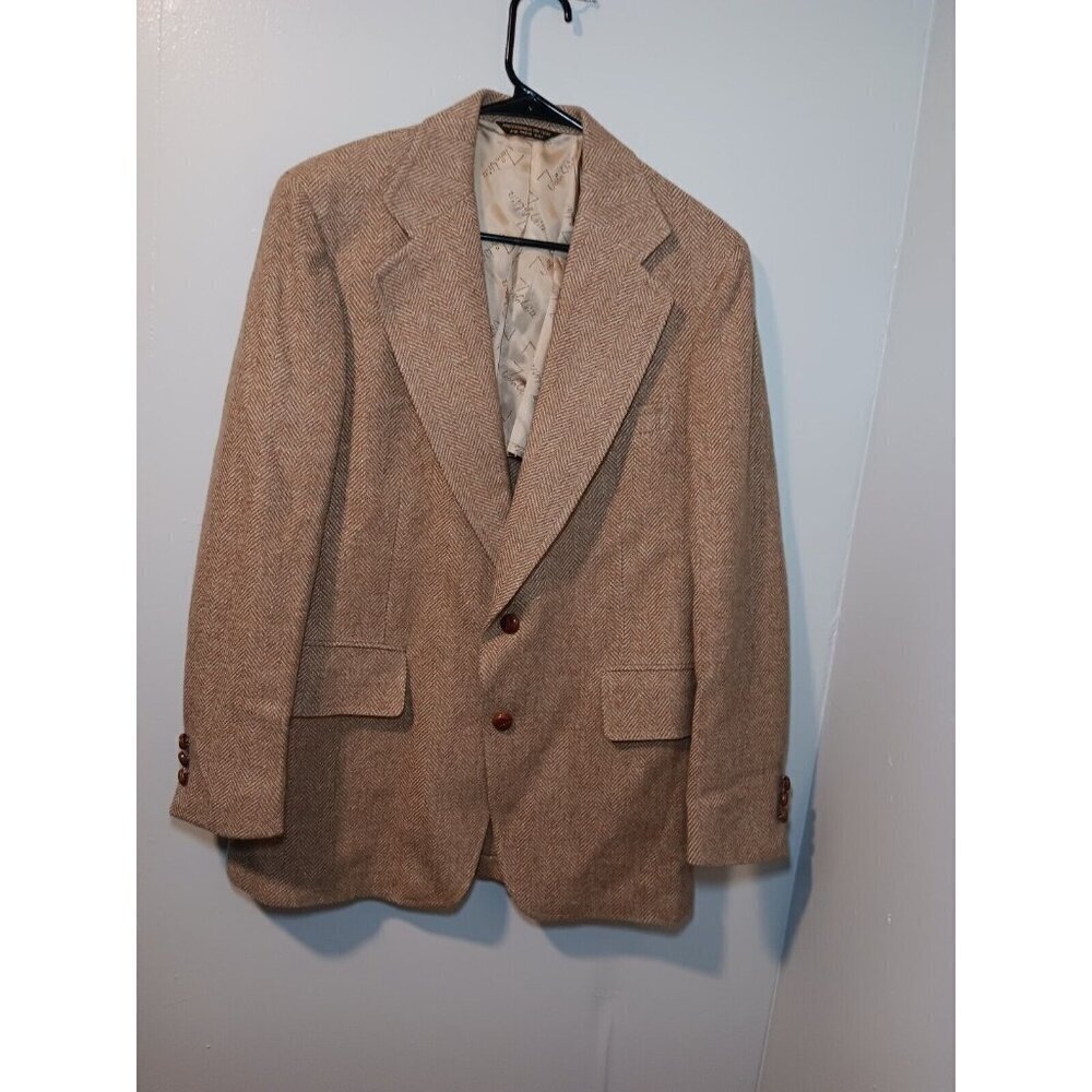 VTG John Weitz USA MADE Tan Herringbone Atomic Fleck Tweed Wool Blazer